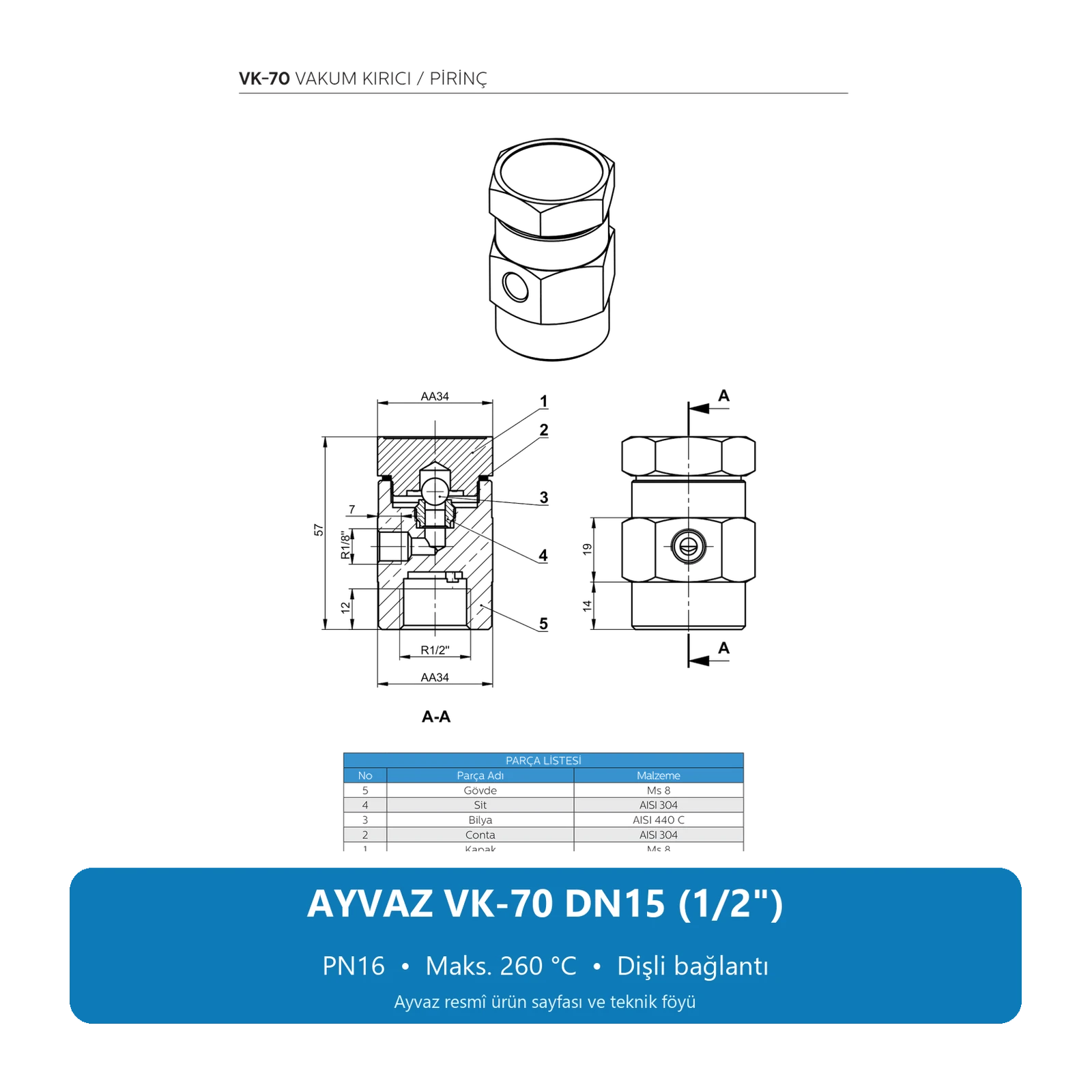 AYVAZ 1/2" VK-70 VAKUM KIRICI