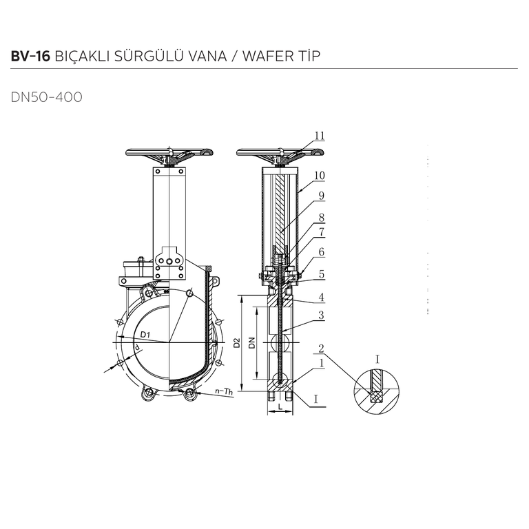 Ayvaz BV-16 DN250 PN16 Bıçaklı Sürgülü Vana