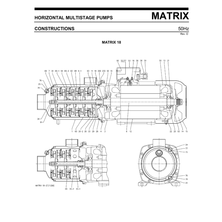 EBARA MATRIX 18-5T/4,0 380V 5,5 HP YATAY MİLLİ ÇOK KADEMELİ PASLANMAZ ÇELİK SANTRİFÜJ POMPA