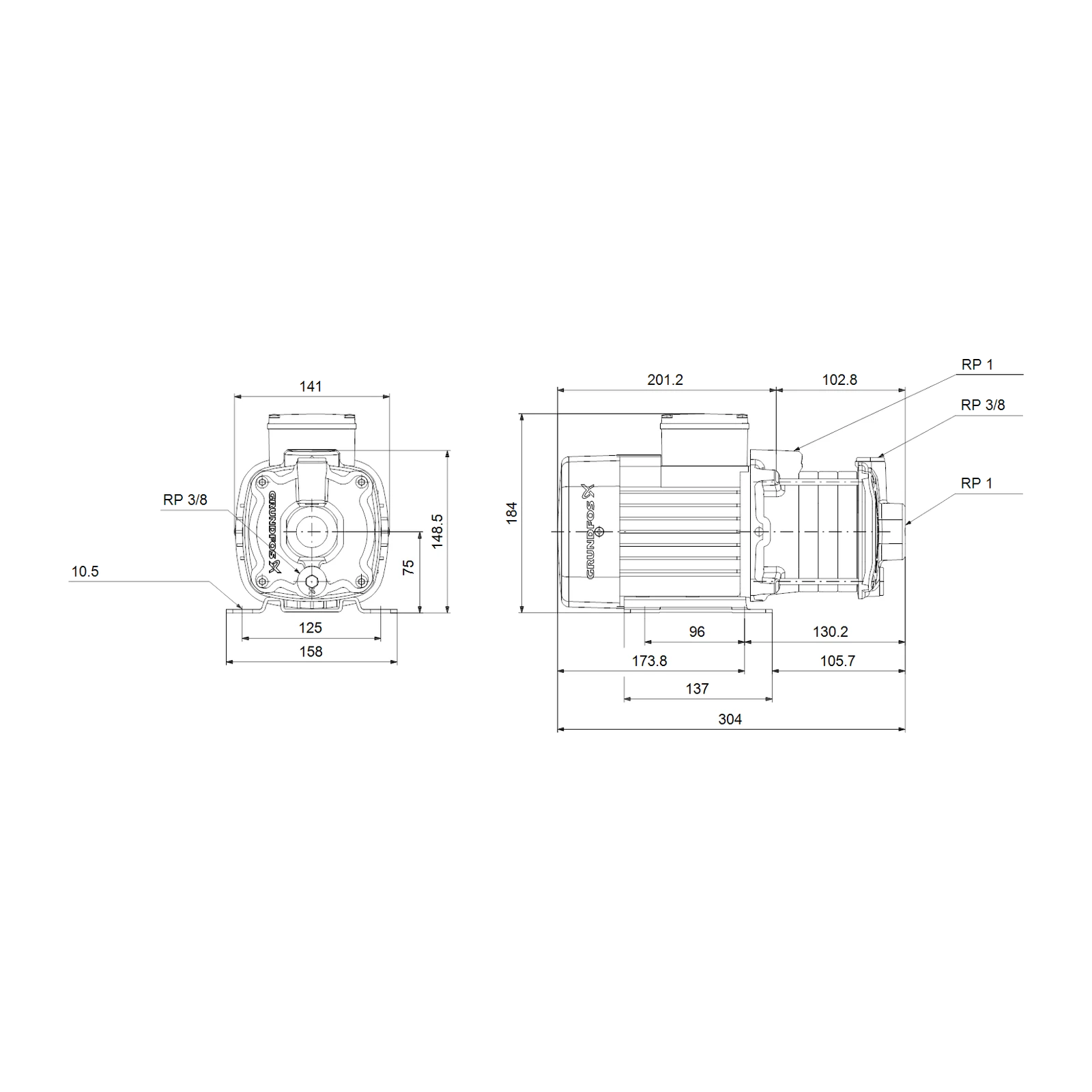 Grundfos CM 3-3 A-R-A-E-AQQE F-A-A-N Yatay Çok Kademeli Santrifüj Pompa