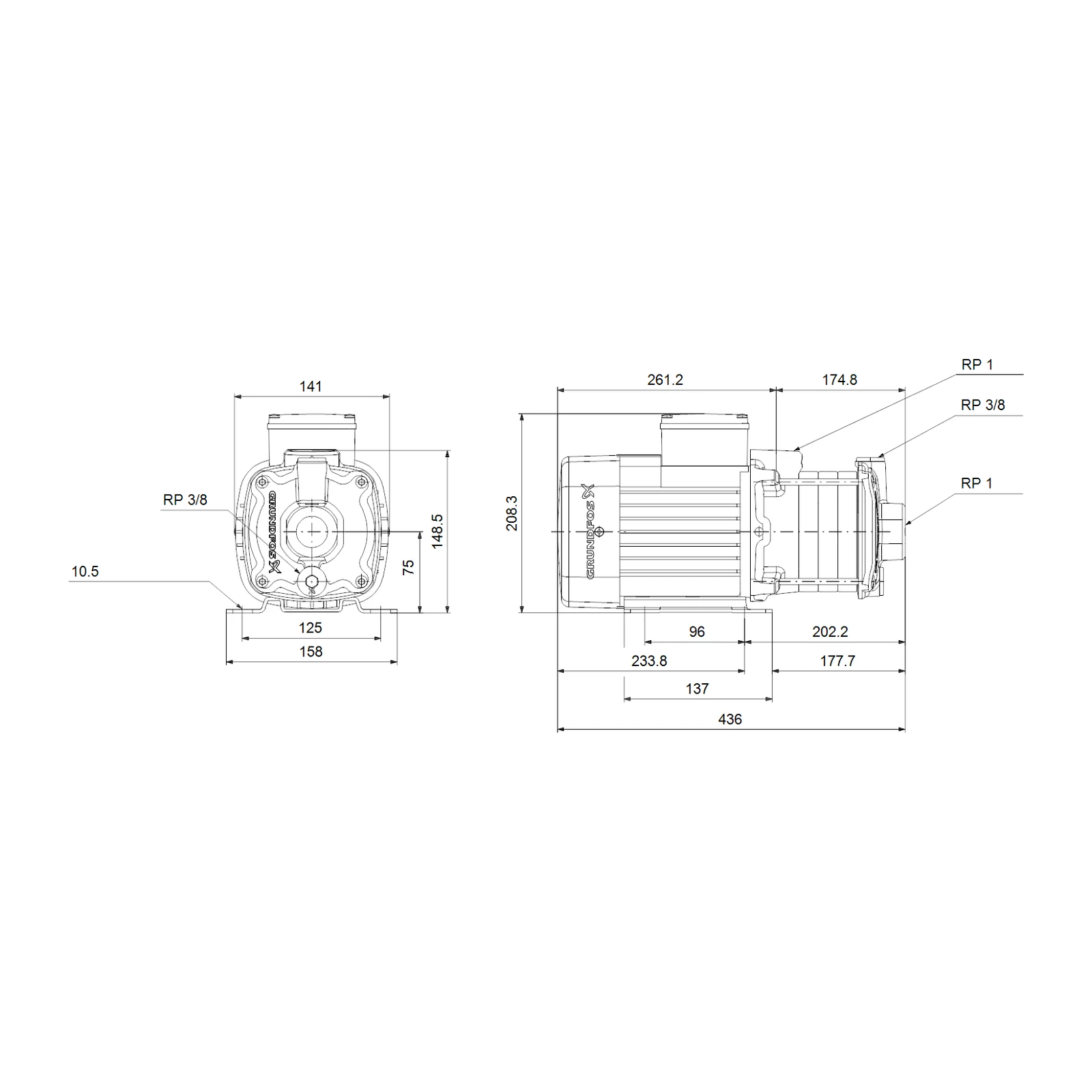 Grundfos CM 3-7 A-R-A-E-AQQE C1-A-A-N Yatay Çok Kademeli Santrifüj Pompa