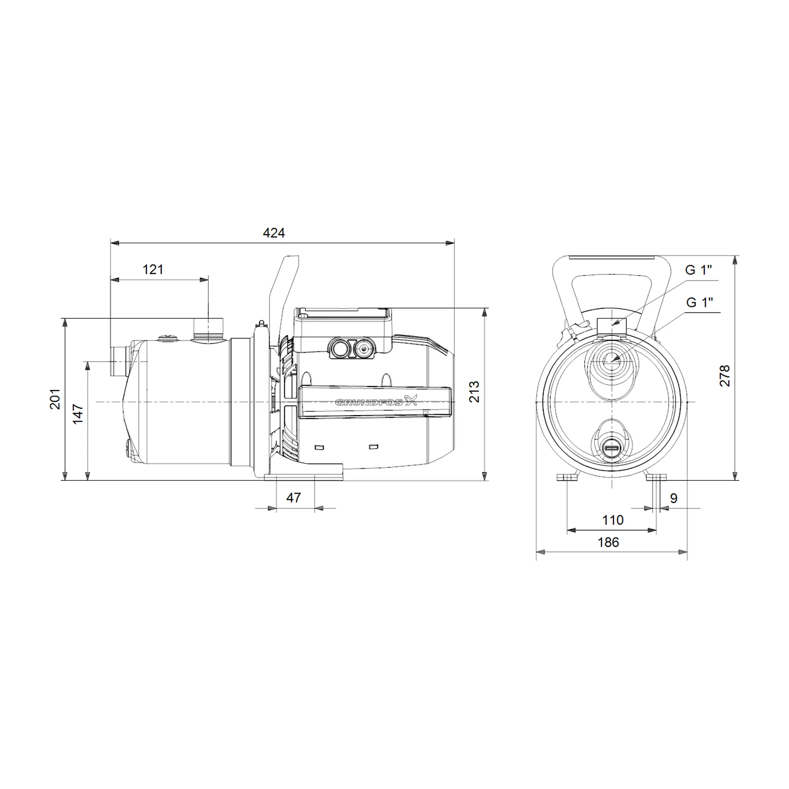 GRUNDFOS JP 4-54 1x230V AISI304 KENDİNDEN EMİŞLİ TEK KADEMELİ SANTRİFÜJ POMPA