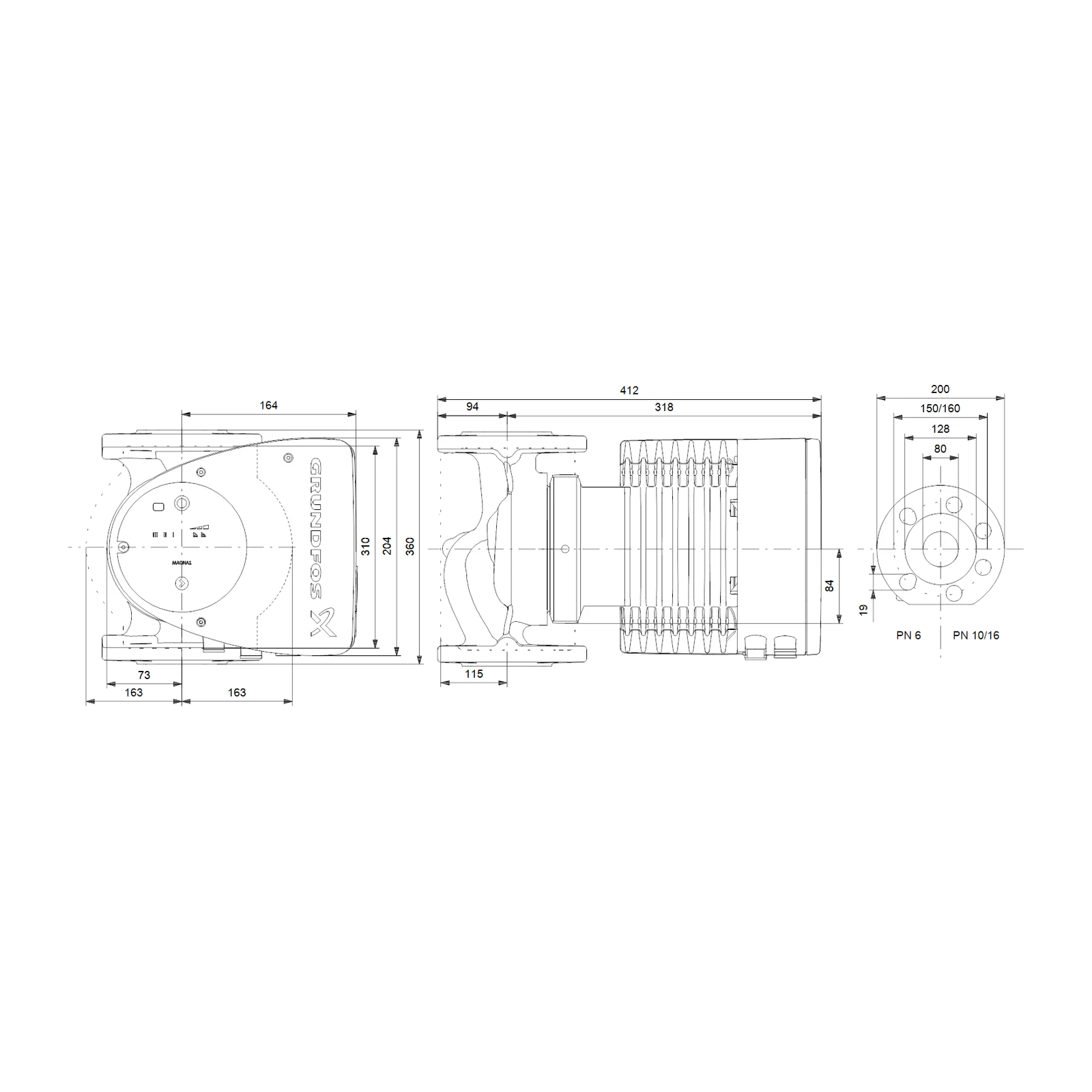 GRUNDFOS MAGNA1 80-60 F 360 1*230 V PN10 FREKANS KONTROLLÜ ISLAK ROTORLU in-line SİRKÜLASYON POMPASI