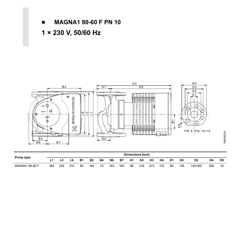 GRUNDFOS MAGNA1 80-60 F 360 1*230 V PN10 FREKANS KONTROLLÜ ISLAK ROTORLU in-line SİRKÜLASYON POMPASI