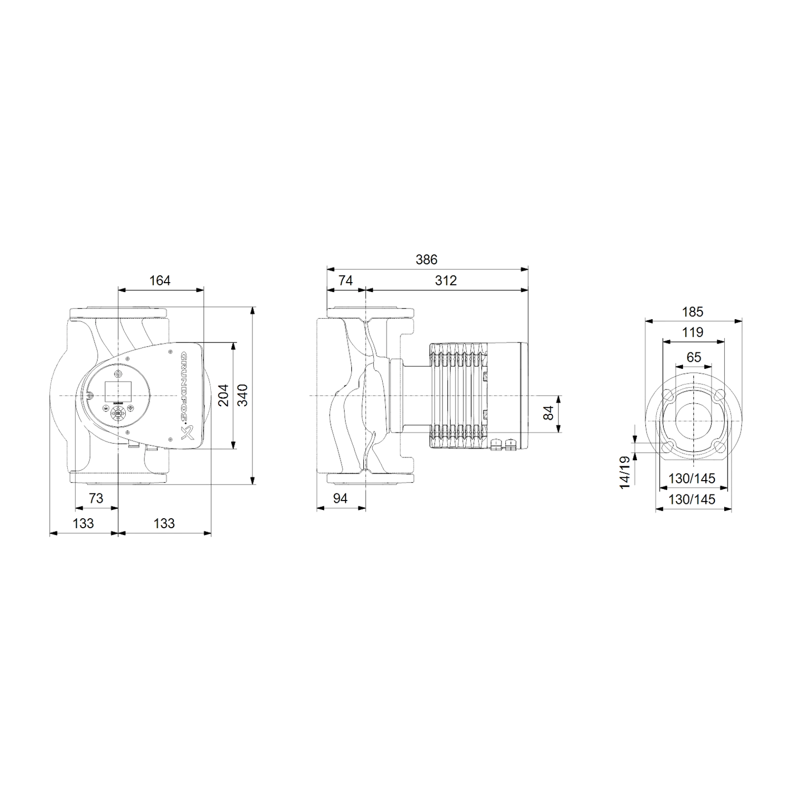 GRUNDFOS MAGNA3 65-100 F 340 1*230 V PN6/10 FREKANS KONTROLLÜ ISLAK ROTORLU in-line SİRKÜLASYON POMPASI
