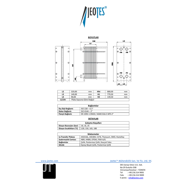 JeoTes JT-006mm Temel Model Plakalı Isı Değiştirici — /78-S16 Konfigürasyon Kaydı