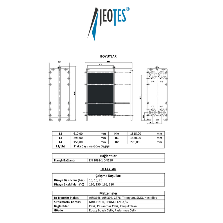 JEOTES JT-015mm/28-S10 Plakalı Isı Değiştirici