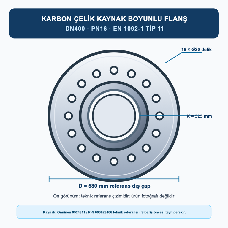 KARBON ÇELİK KAYNAK BOYUNLU FLANŞ DN400 PN16