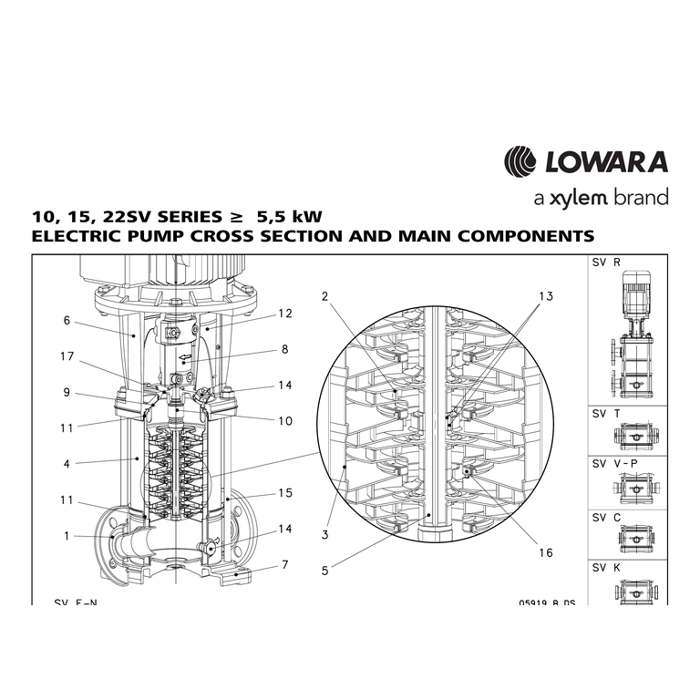 LOWARA 10SV15F055T/D AISI304 DİKEY ÇOK KADEMELİ in-line SANTRİFÜJ POMPA
