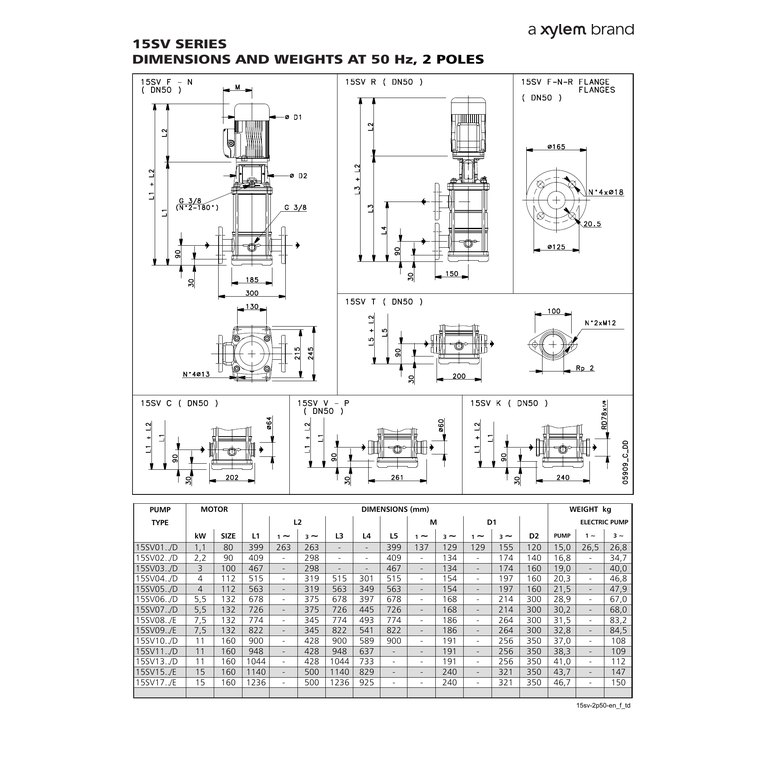 LOWARA 15SV06F055T/D 5,5 kW AISI304 Dikey Çok Kademeli In-Line Santrifüj Pompa