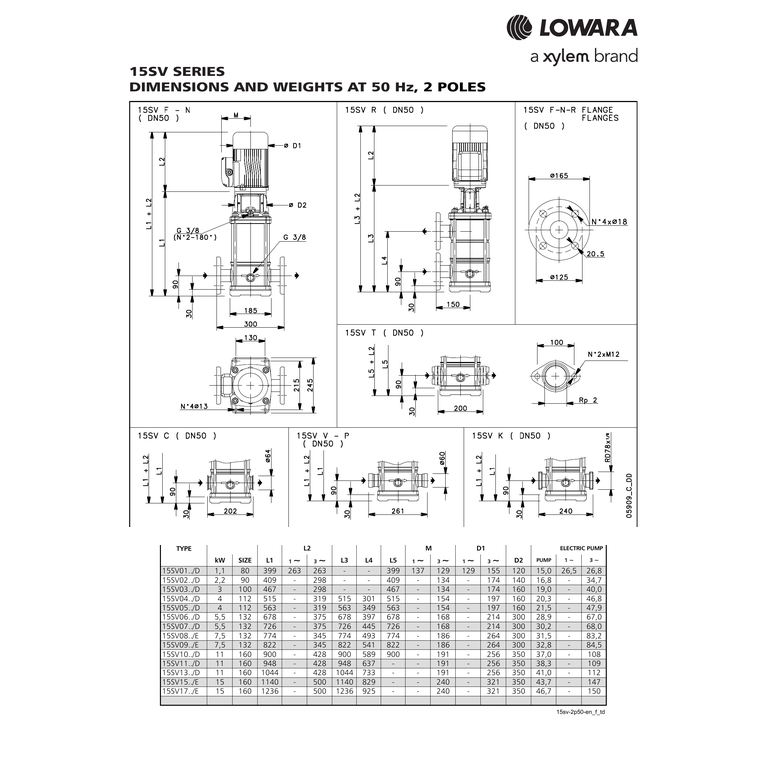 LOWARA 15SV09F075T/E AISI 304 Üç Fazlı Dikey Çok Kademeli In-line Santrifüj Pompa