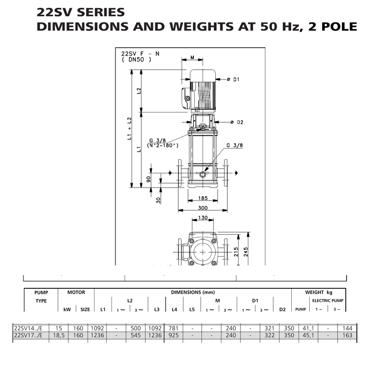 LOWARA 22SV17N185T/E AISI316 DİKEY ÇOK KADEMELİ IN-LINE SANTRİFÜJ POMPA