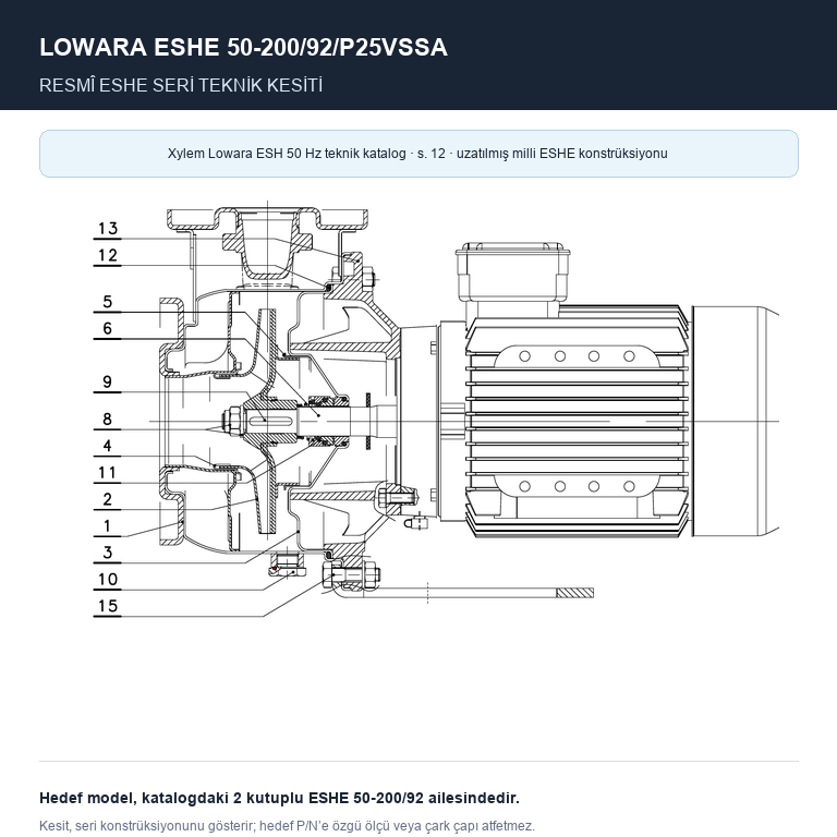 LOWARA ESHE 50-200/92/P25VSSA 9,2 kW AISI316L GÖVDELİ VE ÇARKLI UZATILMIŞ MİLLİ YATAY SANTRİFÜJ POMPA