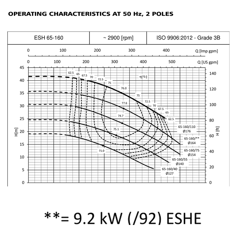 LOWARA ESHE 65-160/92/P25VSNA 9,2 kW AISI316L GÖVDELİ UZATILMIŞ MİLLİ YATAY SANTRİFÜJ POMPA
