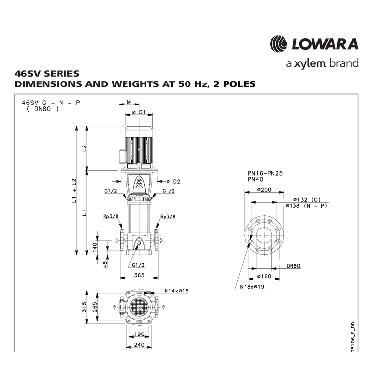 LOWARA GMY20TR-46SV3/2AG110T/P/QOX Sabit Devirli Hidrofor