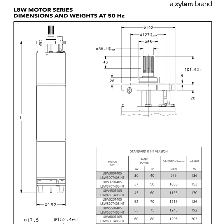 LOWARA L8W450T405/C HT (507193050) 45 kW 8 İnç Derinkuyu Pompa Motoru