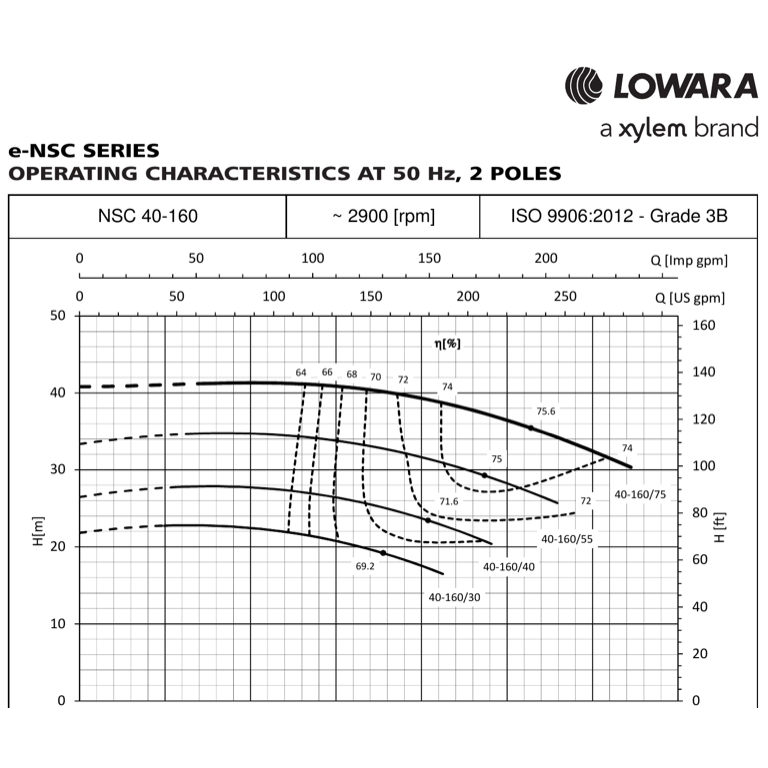 LOWARA NSCE 40-160/75/P25VCS4 7,5 kW DÖKÜM GÖVDELİ AISI304 ÇARKLI UZATILMIŞ MİLLİ YATAY MONOBLOK SANTRİFÜJ POMPA