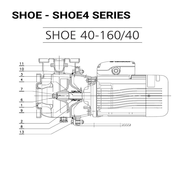 LOWARA SHOE 40-160/40/D 4 kW AISI316L GÖVDELİ AÇIK ÇARKLI YATAY MONOBLOK SANTRİFÜJ POMPA
