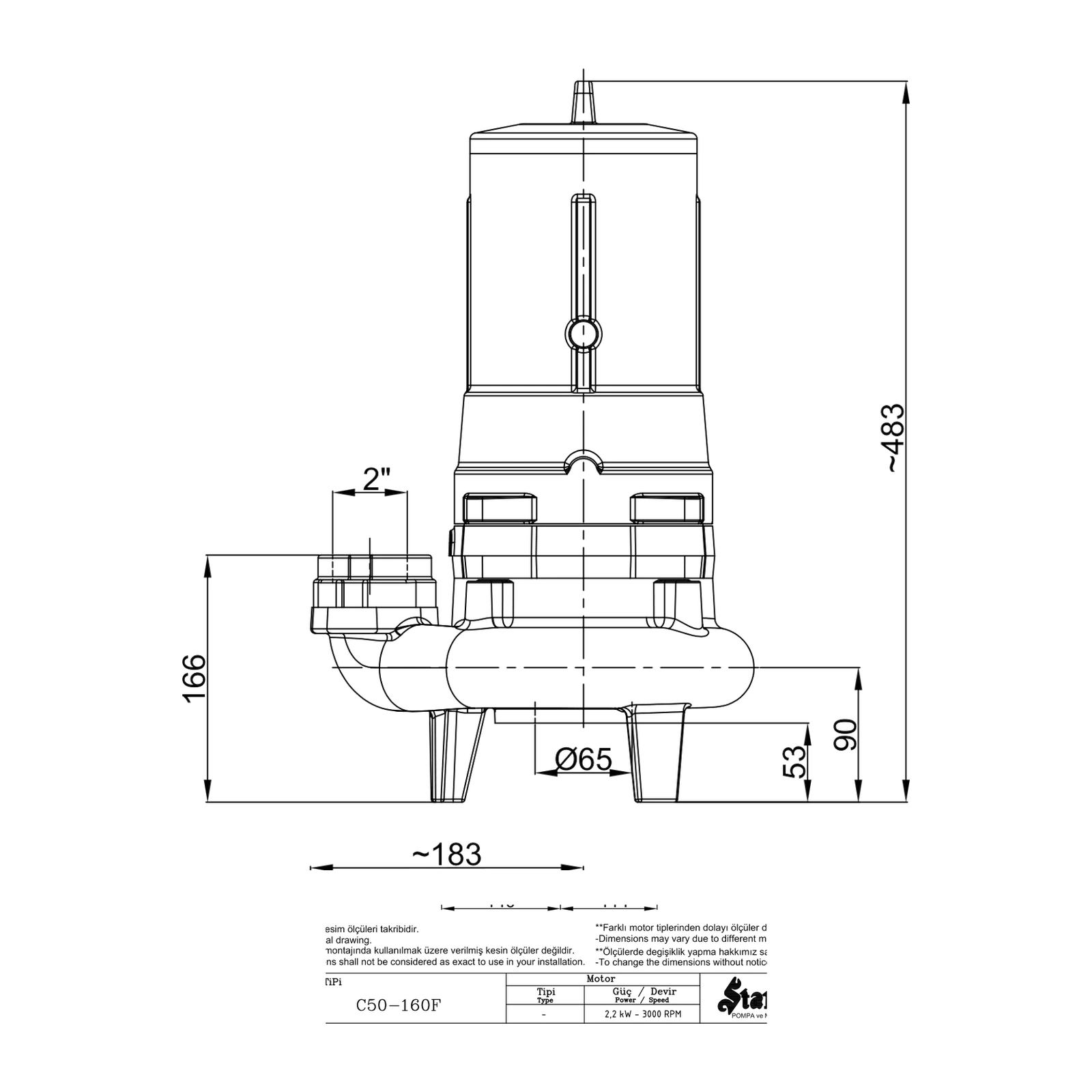 STANDART C 50-160 F 148.1 Parçalayıcı Bıçaklı Dalgıç Drenaj Pompası