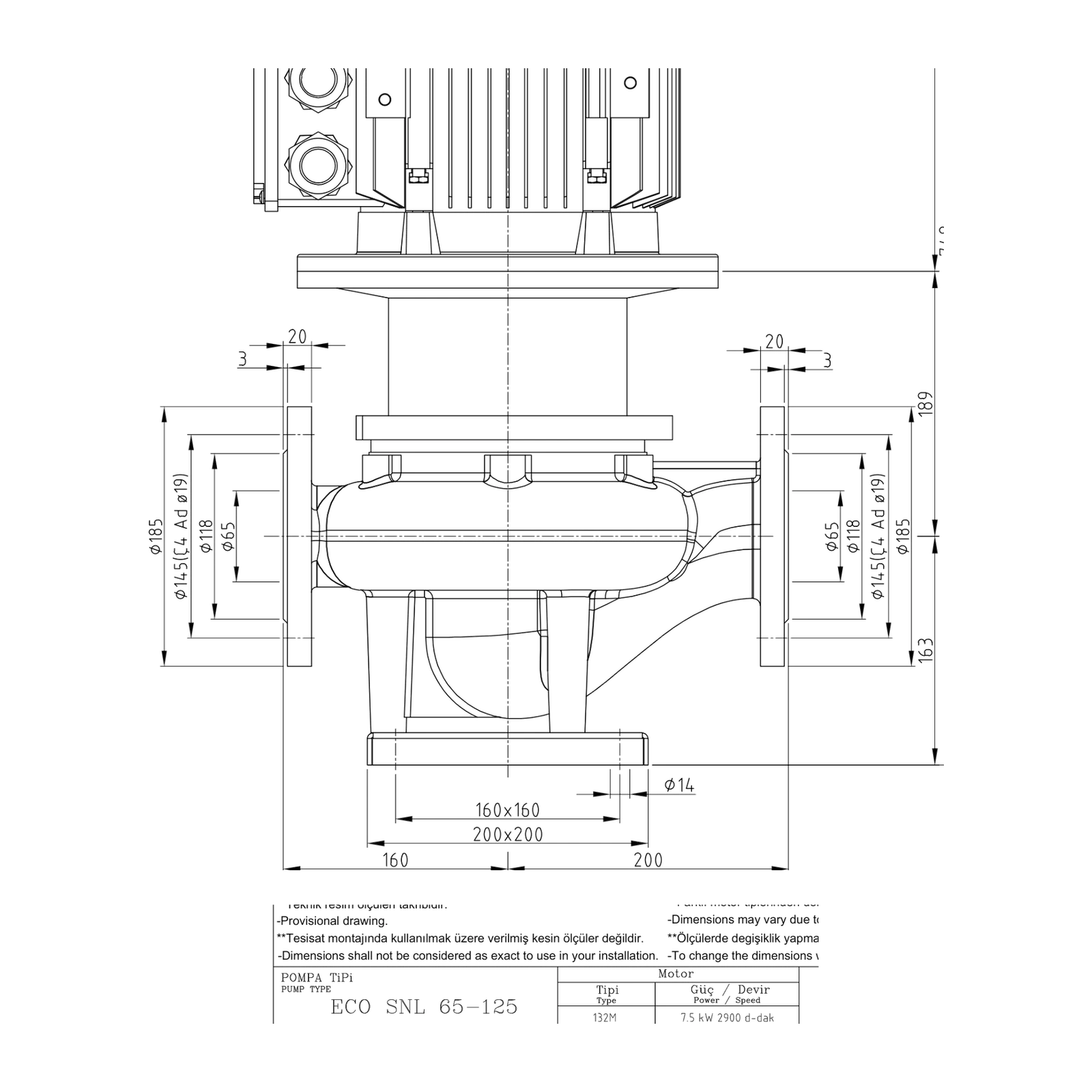 STANDART ECO SNL 65-125 7,5 kW Kuru Rotorlu In-line Sirkülasyon Pompası