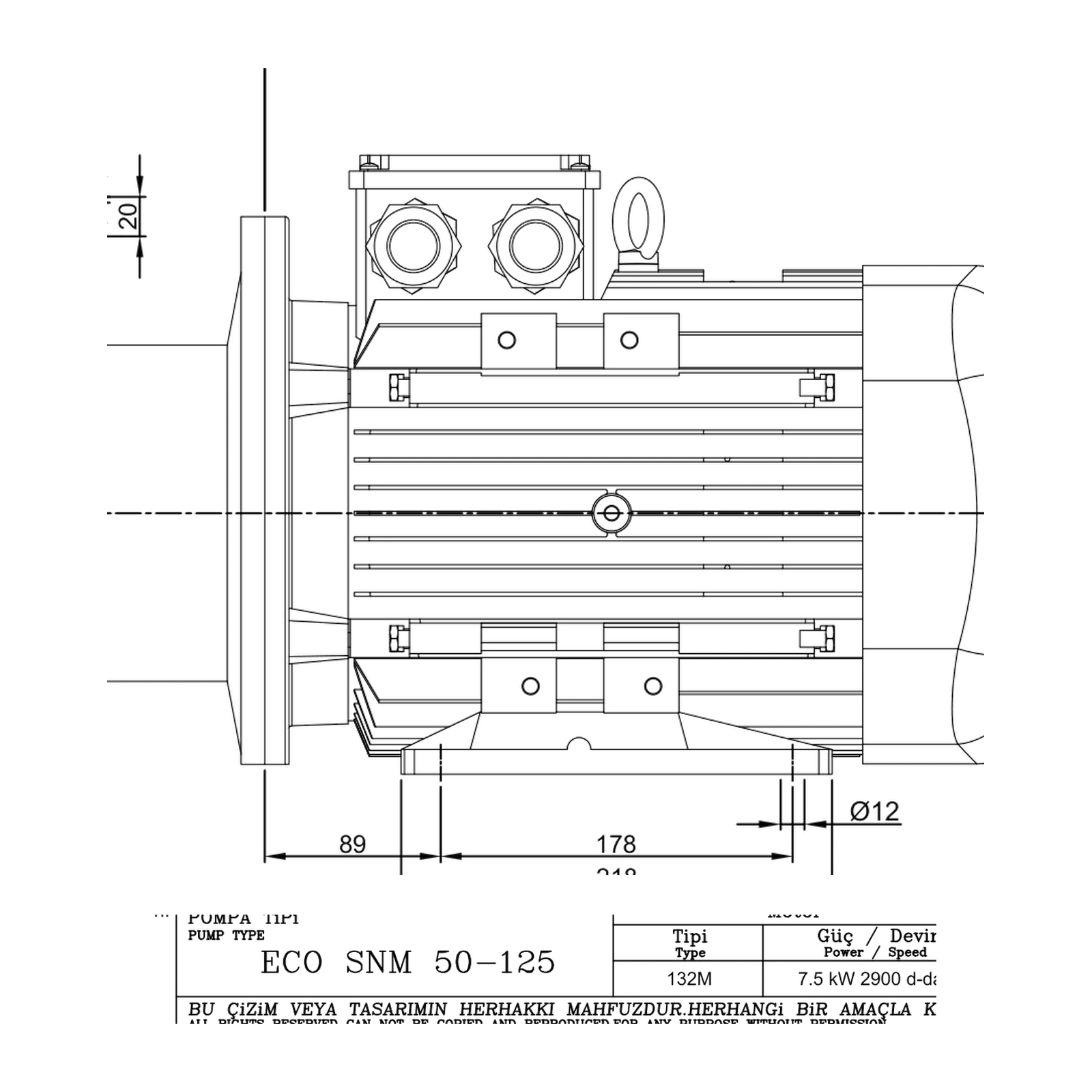 STANDART ECO SNM 50-125 7,5 kW Yatay Monoblok Santrifüj Pompa
