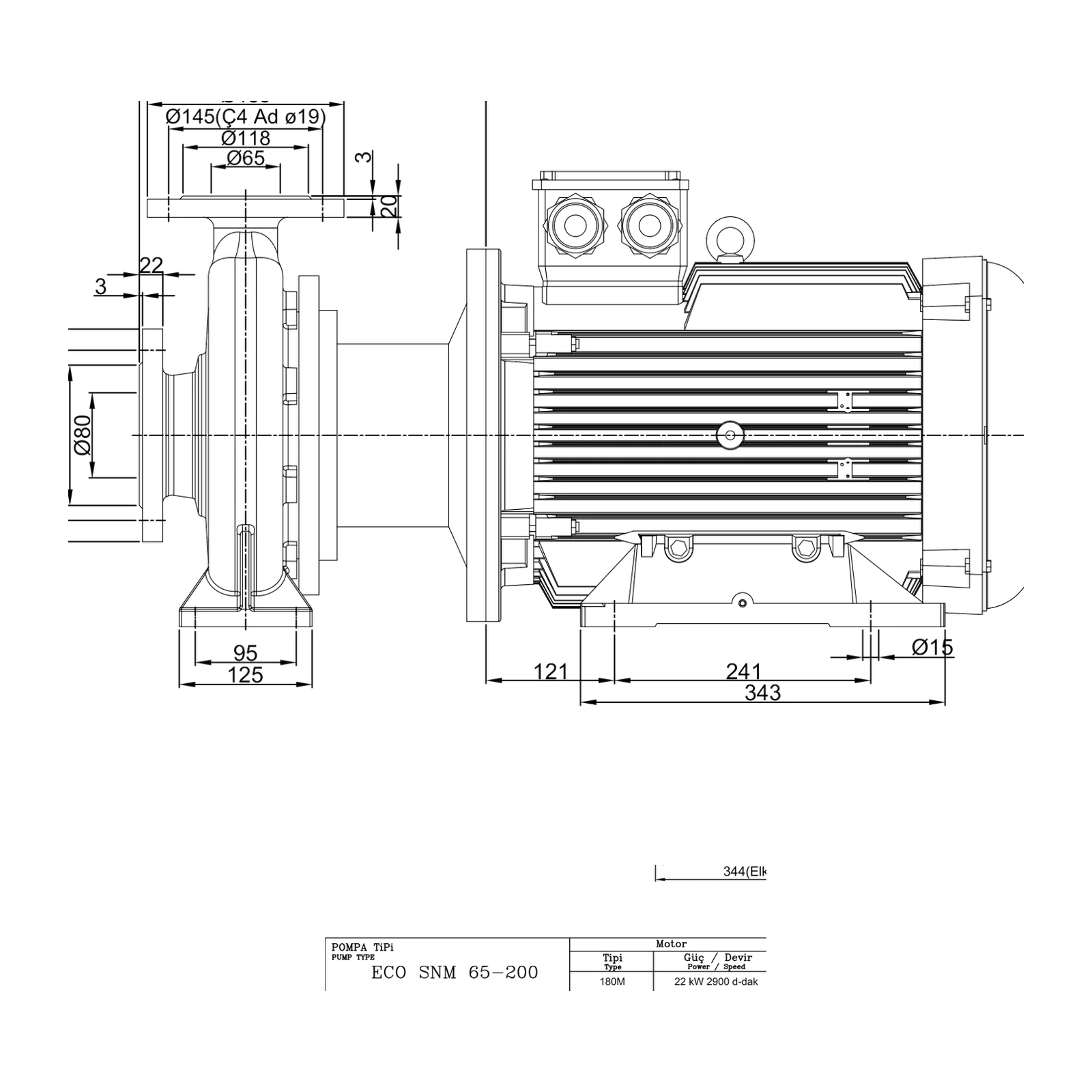 STANDART ECO SNM 65-200 22 kW Yatay Monoblok Santrifüj Pompa